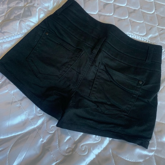 Material Girl- Black Stretchy Denim Shorts - Picture 2 of 2